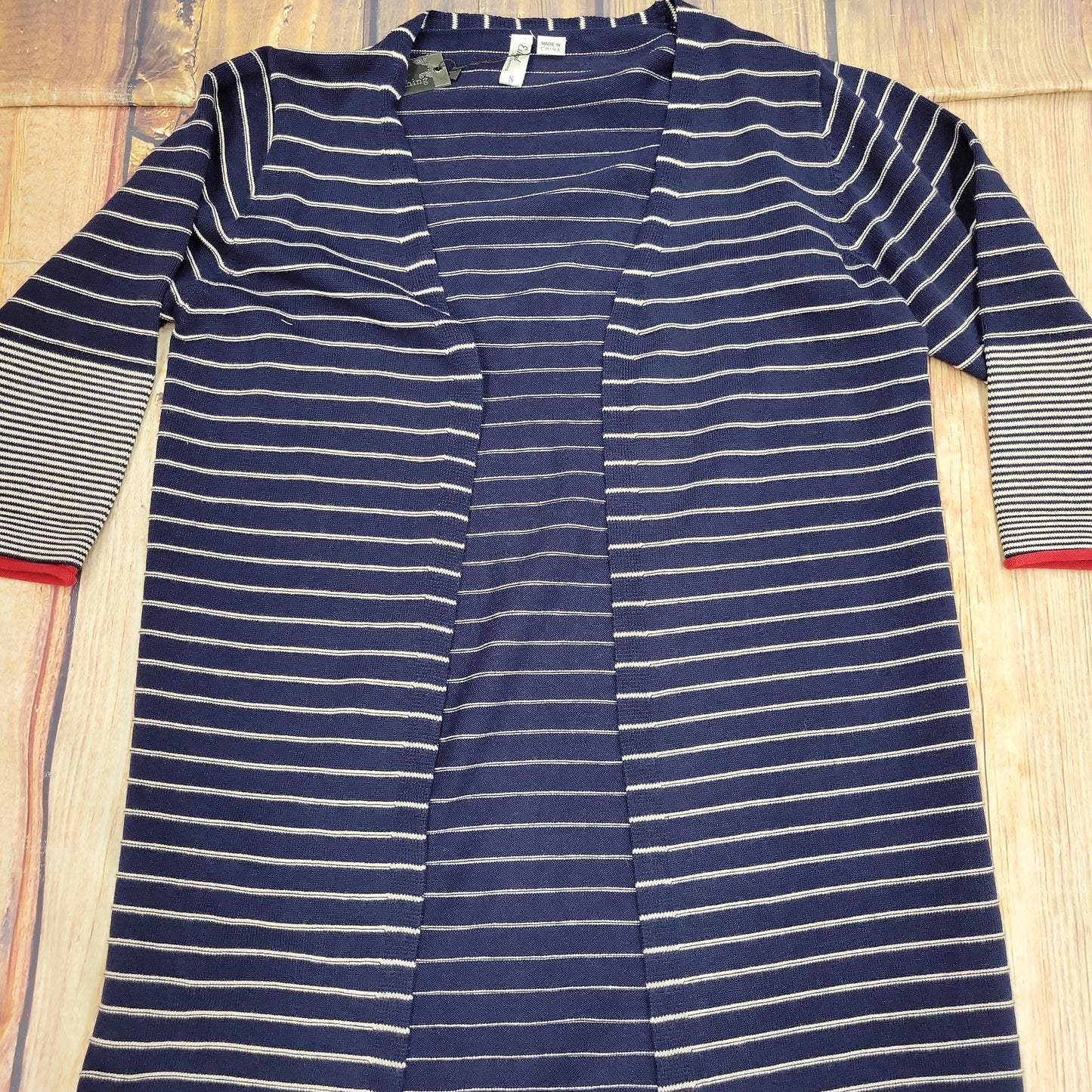 ETHYL NAVY AND WHITE STRIPED CARDIGAN