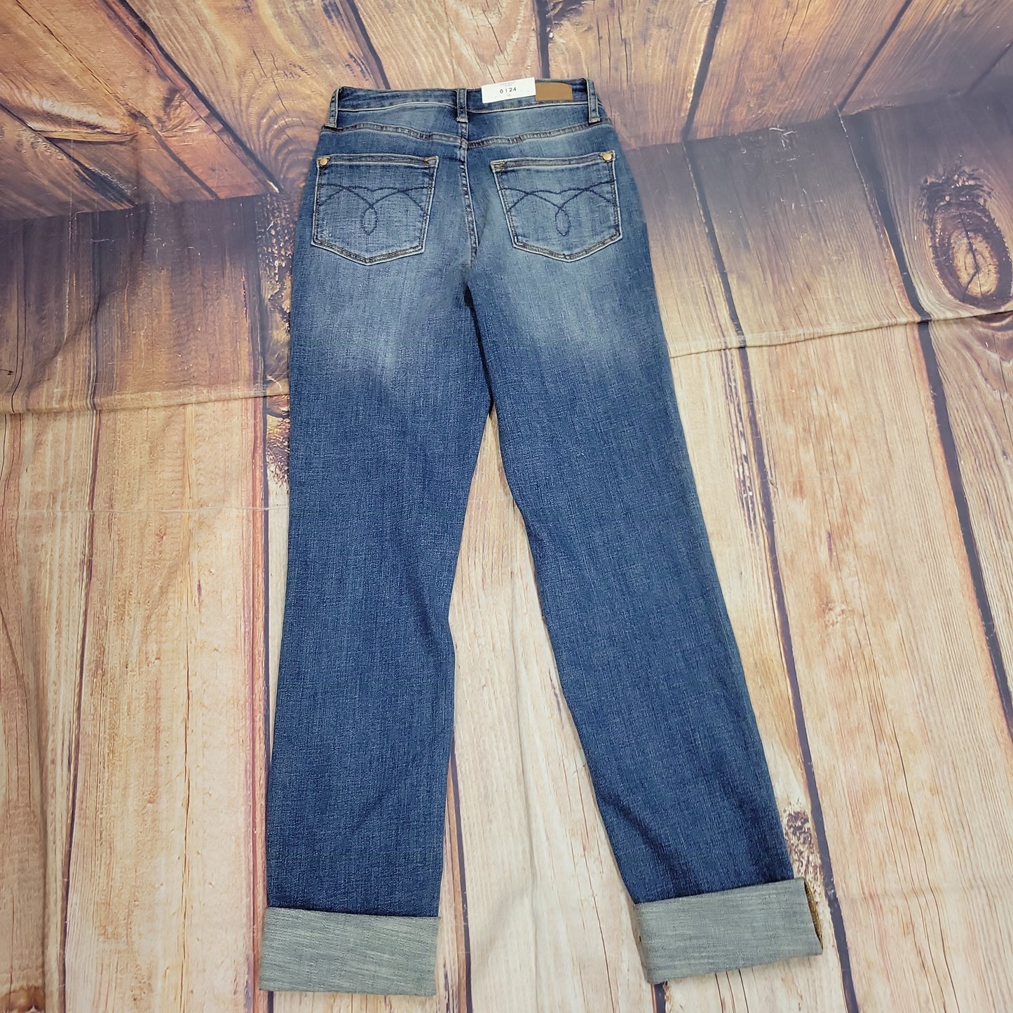 JUDY BLUE DOUBLE CUFF FRAY HEM MED BLUE-88541