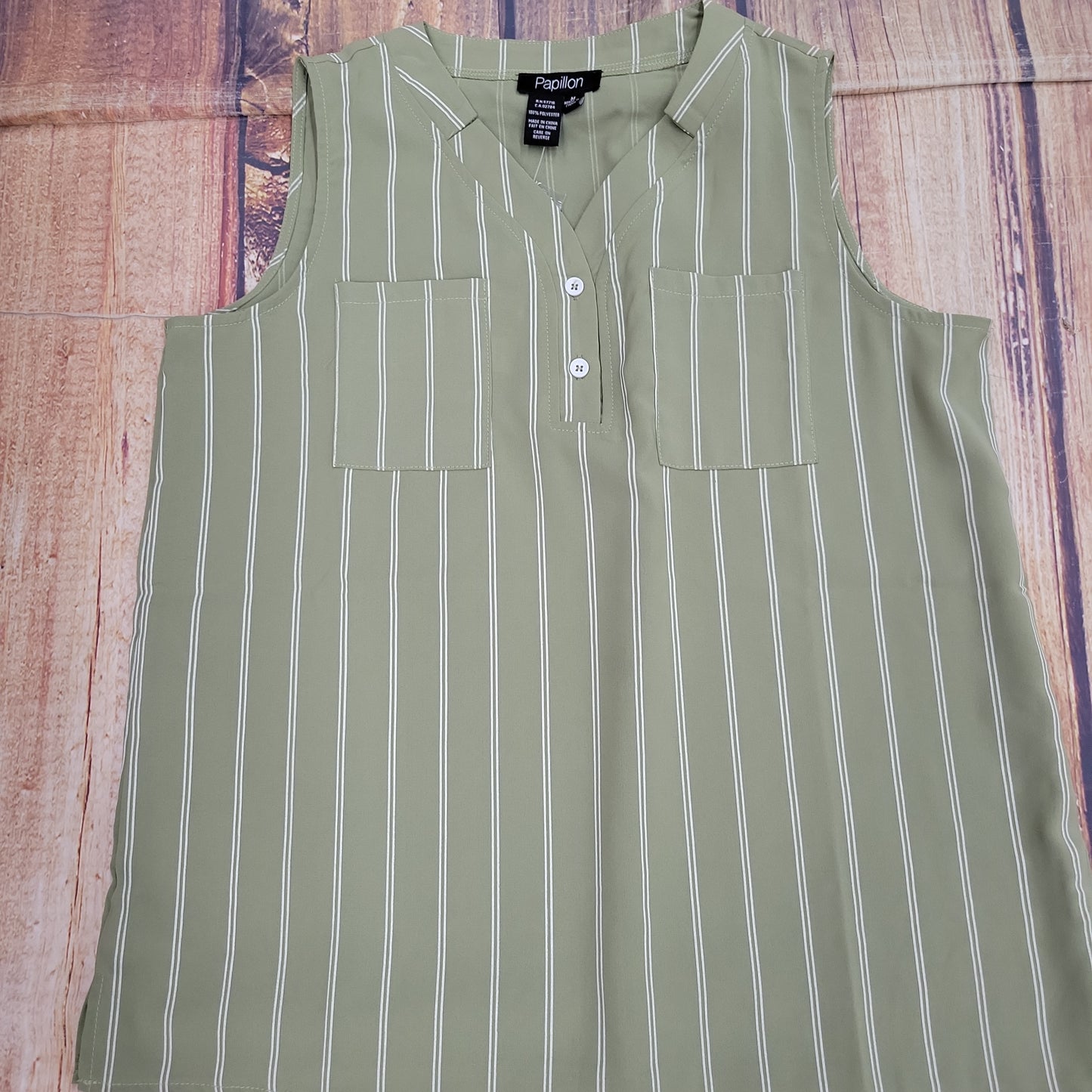 PAPILLON GREEN AND WHITE STRIPED HENLEY