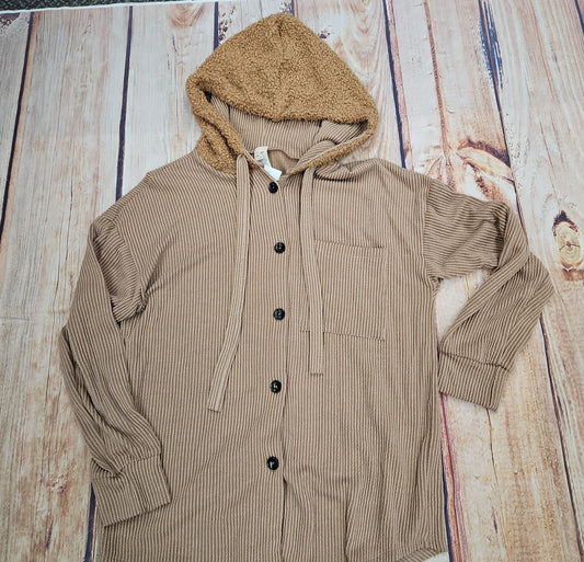 7TH RAY CAMEL BUTTON UP HOODIE