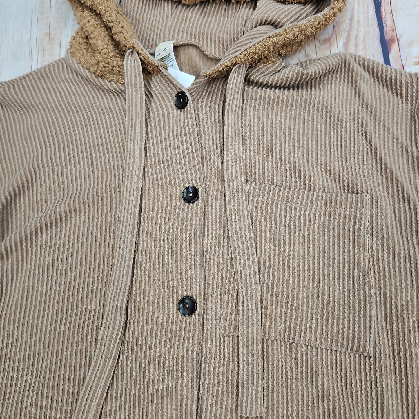 7TH RAY CAMEL BUTTON UP HOODIE