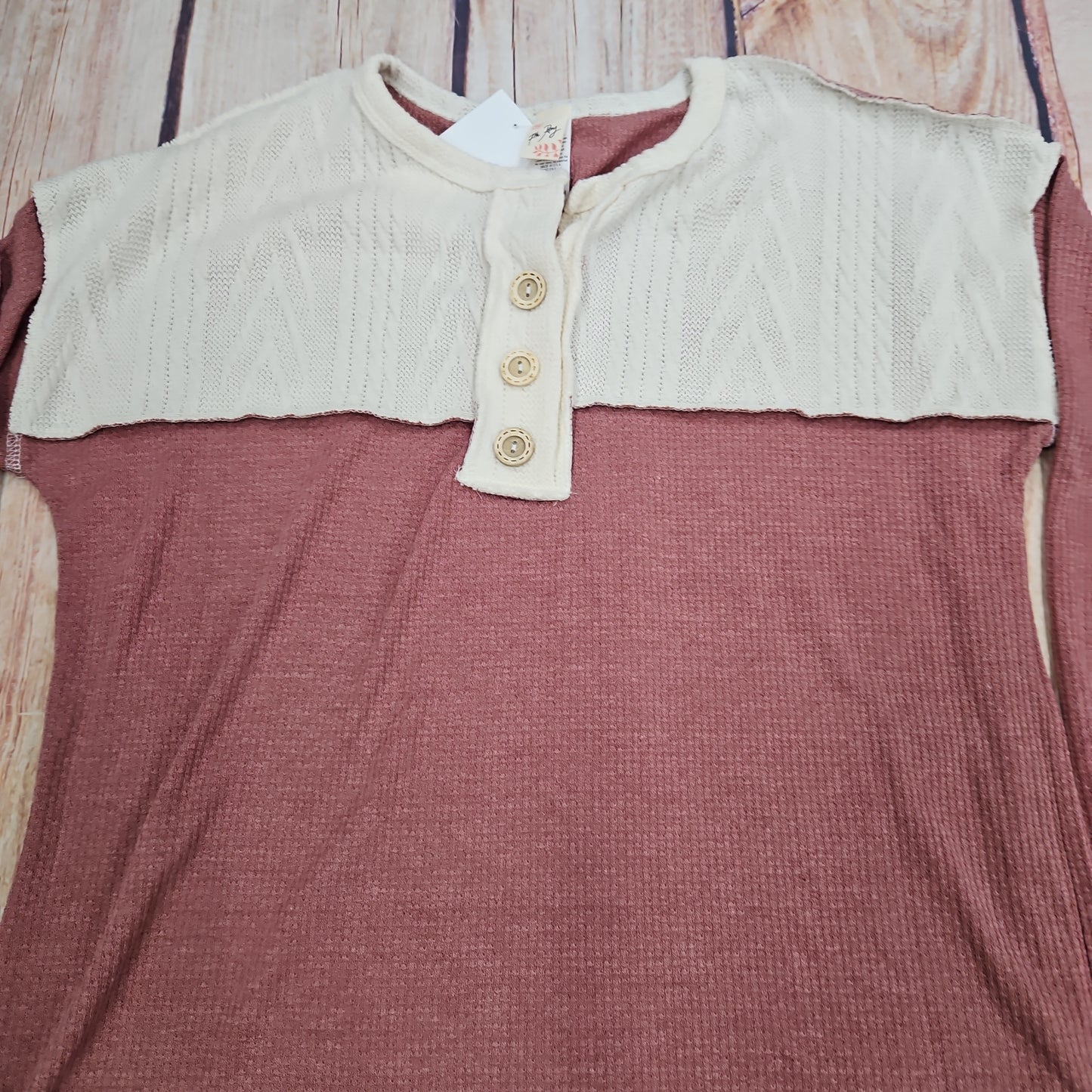 7TH RAY DUSTY ROSE/WHITE 3 BUTTON PULLOVER CLEARANCE