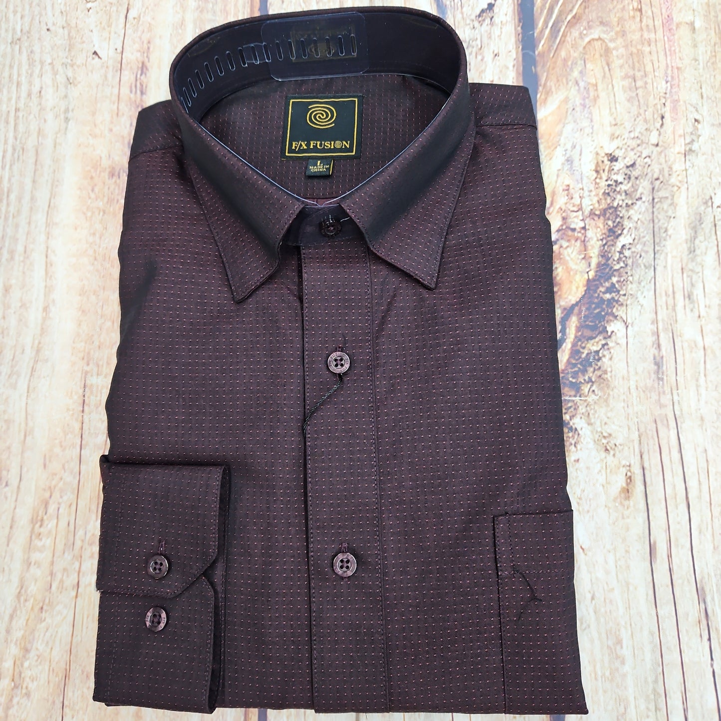 CLEARANCE FX FUSION WINE TEXTURED TONAL BUTTON UP
