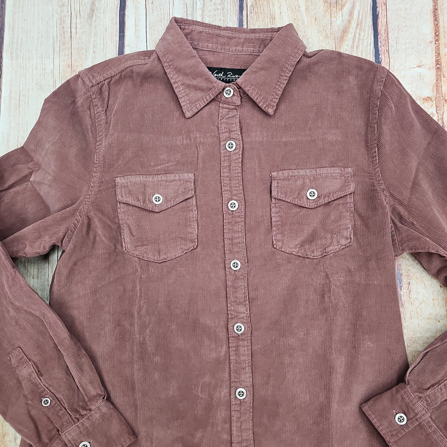 NORTH RIVER WOMEN'S CORDUROY LONG SLEEVE SHIRT ROSE TAUPE NRL6356