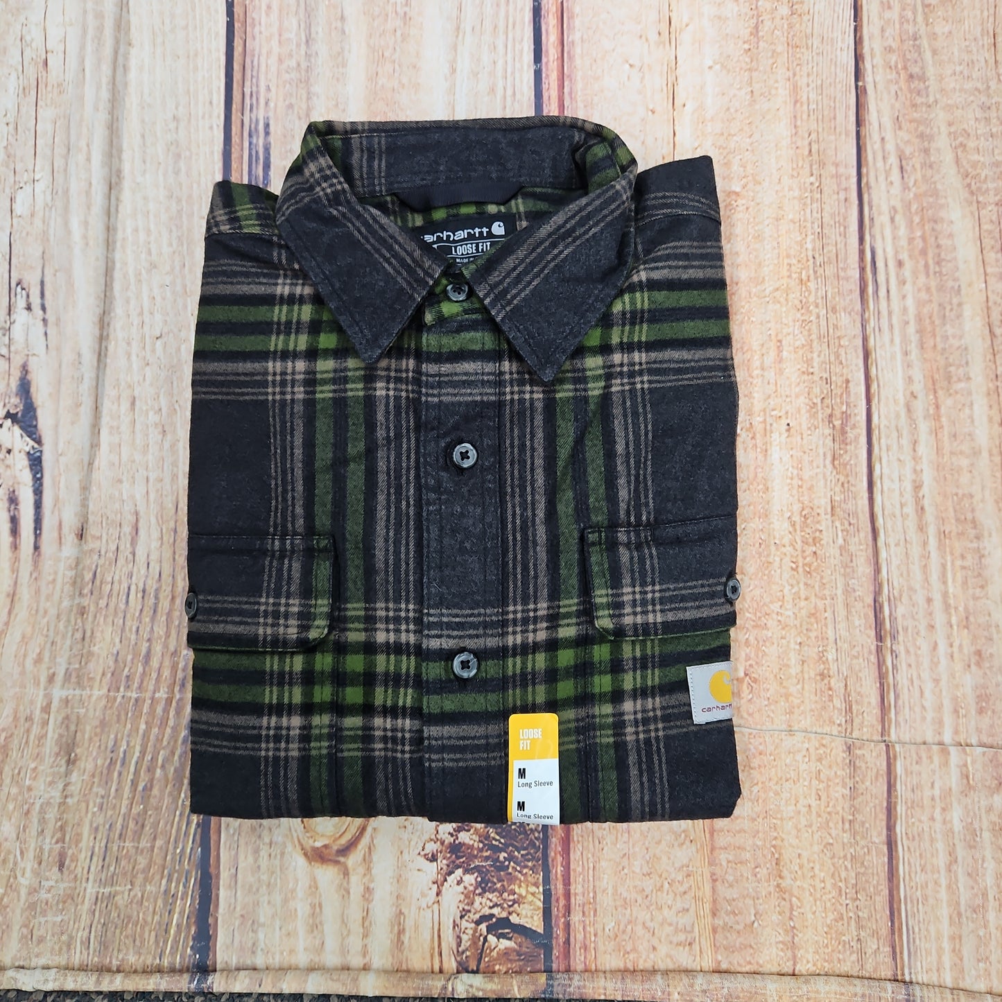 CARHARTT MEN'S LOOSE FIT HEAVYWEIGHT FLANNEL LONG SLEEVE PLAID SHIRT