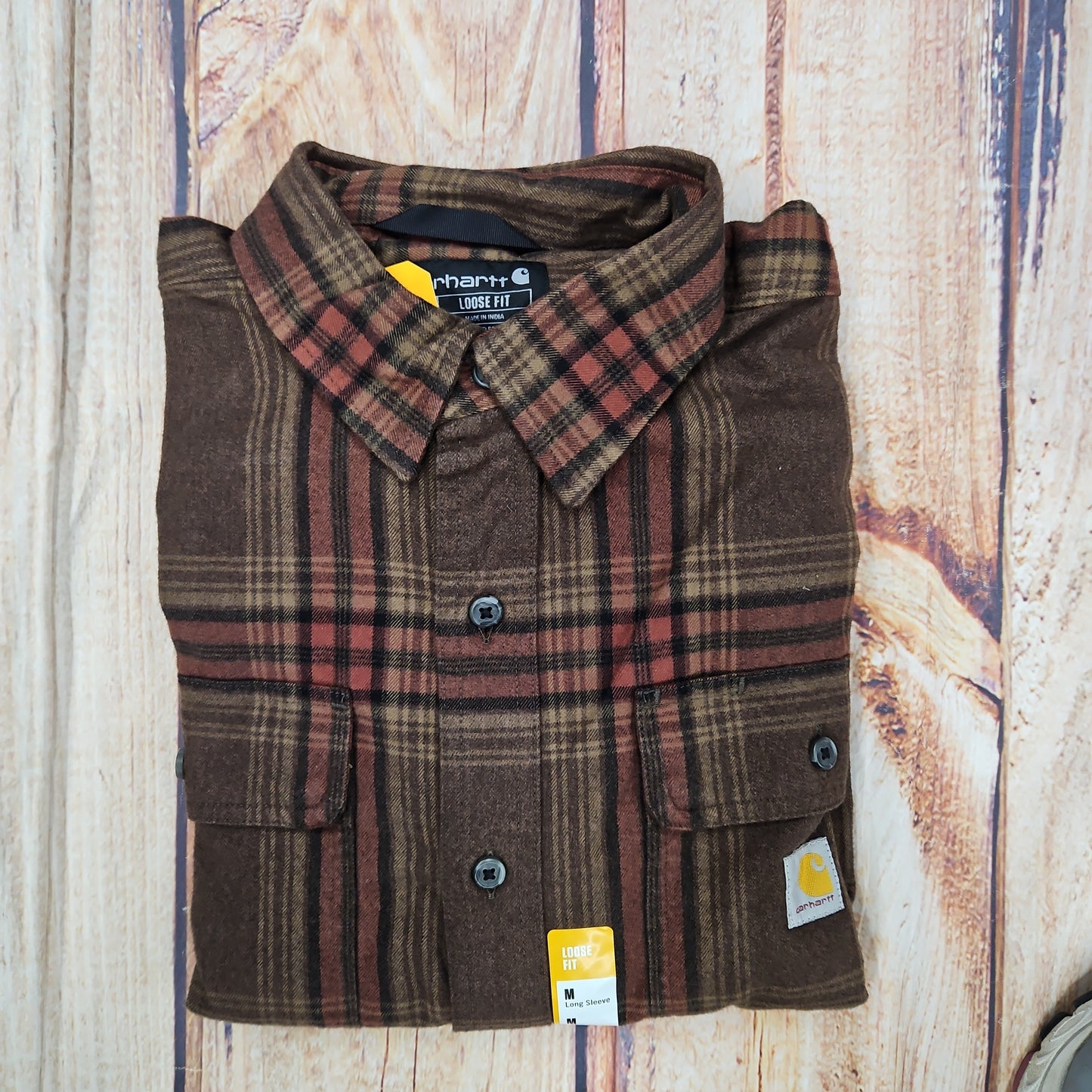 CARHARTT MEN'S LOOSE FIT HEAVYWEIGHT FLANNEL LONG SLEEVE PLAID SHIRT