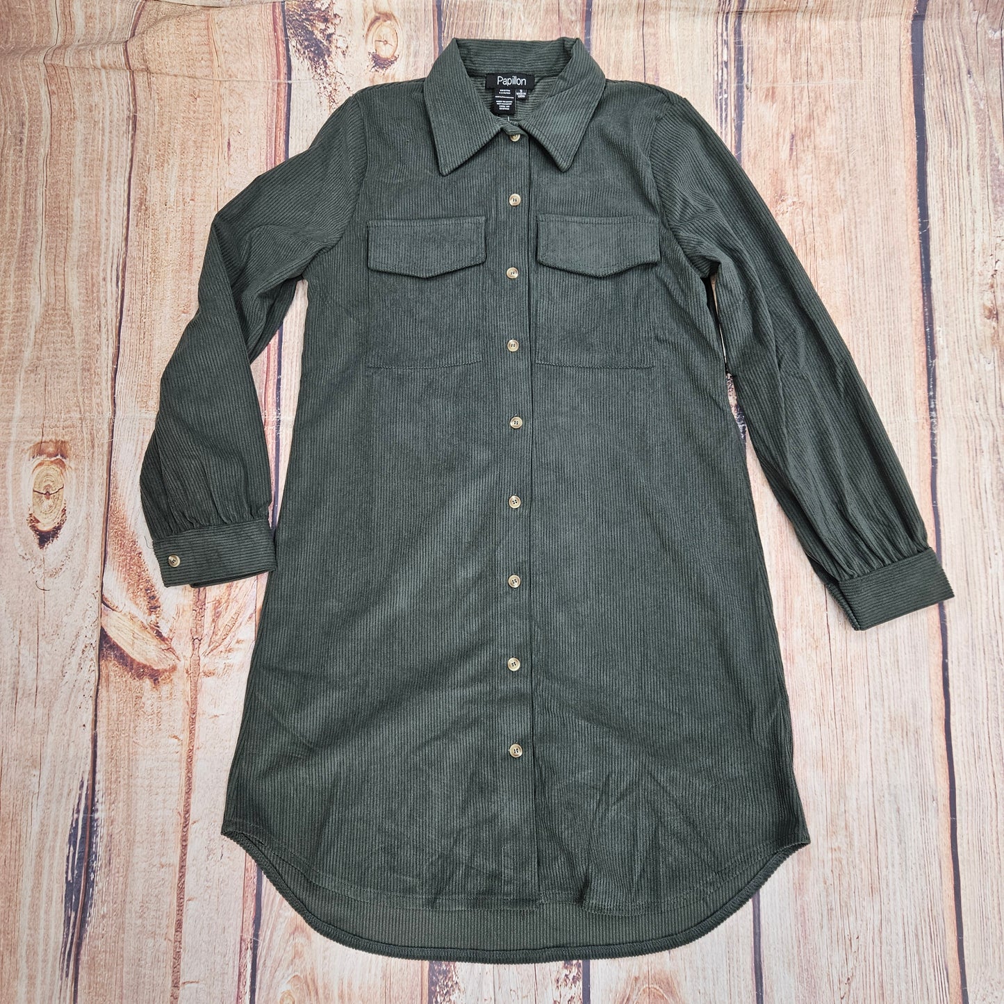 PAPILLON CORDUROY BUTTON FRONT SHIRT DRESS PD17514