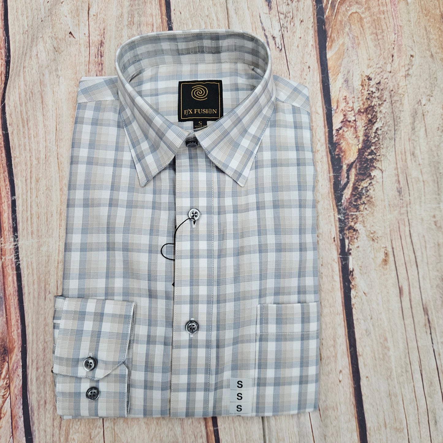 FX FUSION GREY/TAN LS TEXTURED CHECK D11008