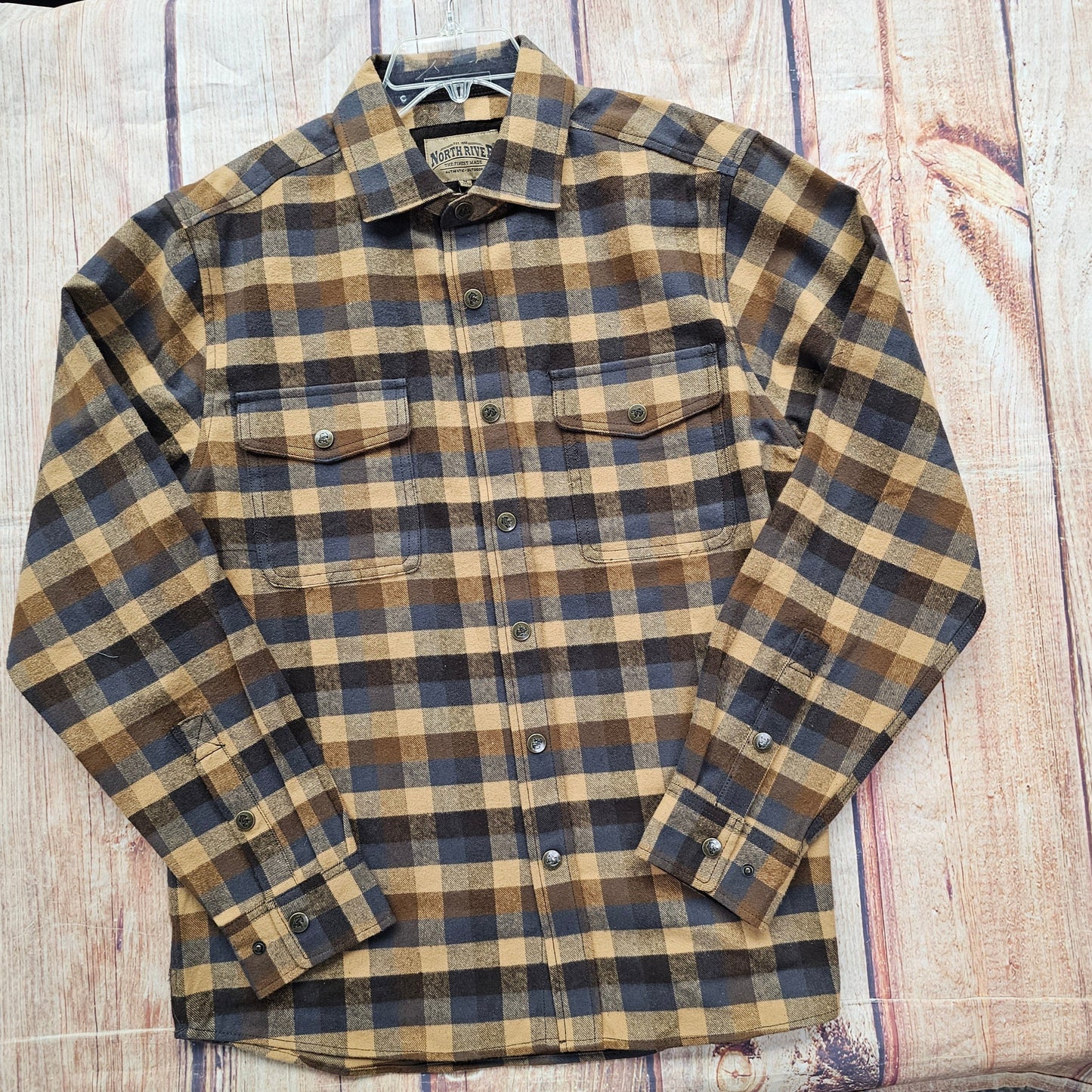 NORTH RIVER MENS SUEDED COTTON PLAID BUTTON UP SHIRT NRM8058