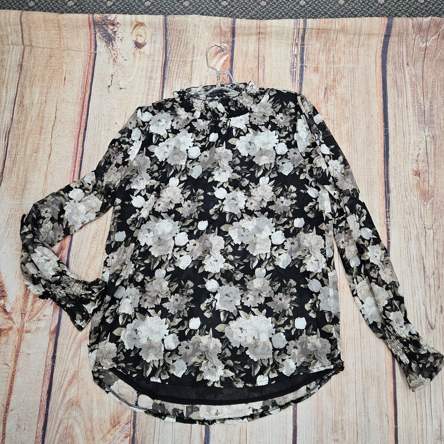 PAPILLON SATIN BURNOUT FLORAL MOCK NECK BLOUSE PT17032