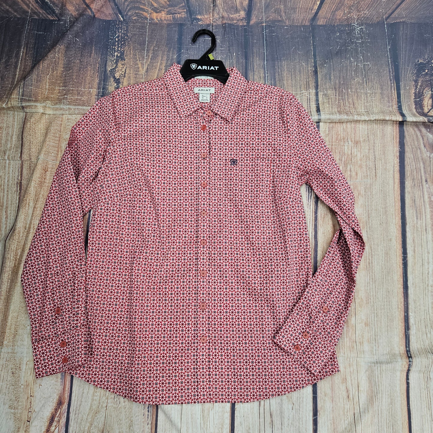 ARIAT WOMENS WR KIRBY LS SHIRT GARNET ROSE GEO 10051332