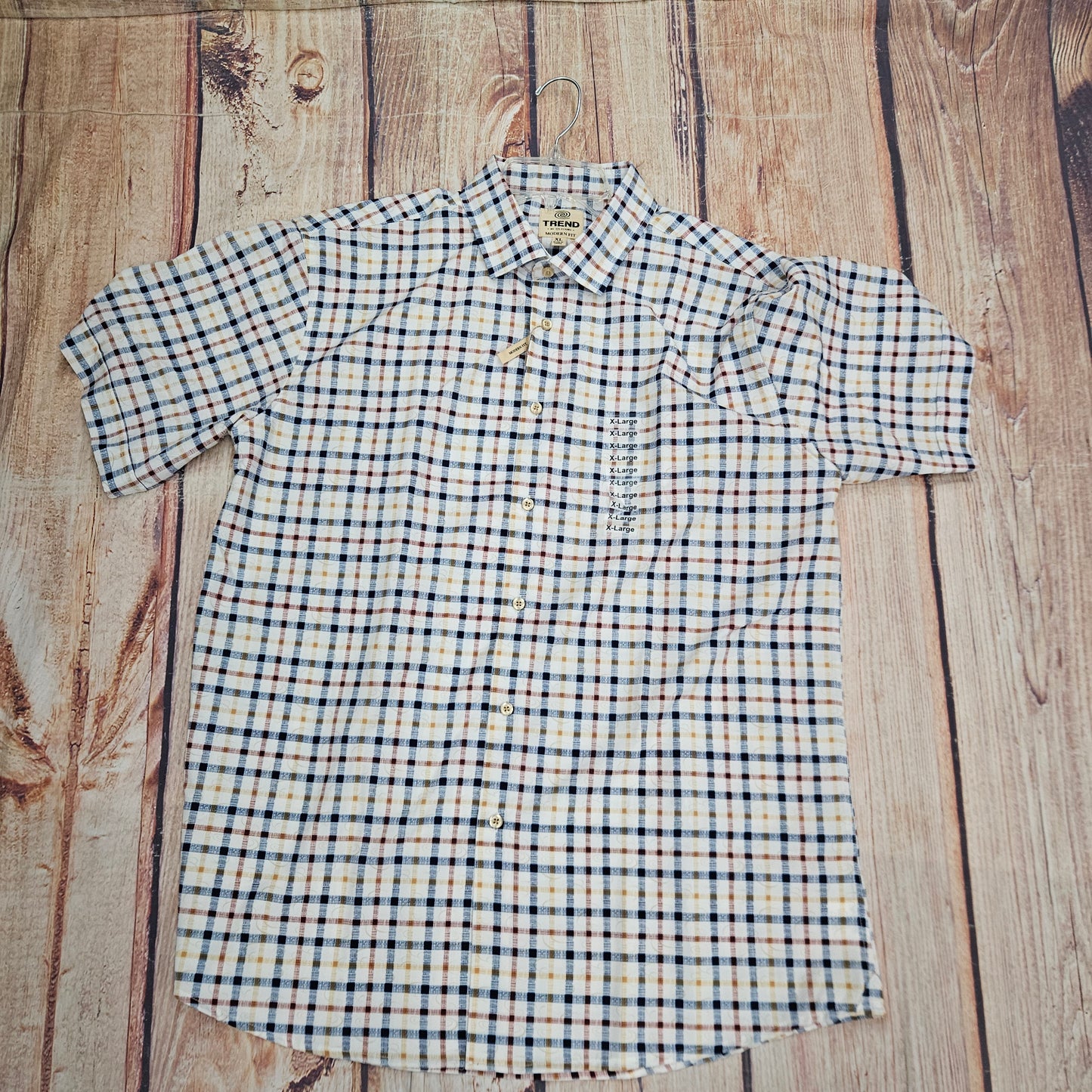FX FUSHION TREND SS TEXTURED SQUARE PRINT ECRU/NAVY/BRICK T1122