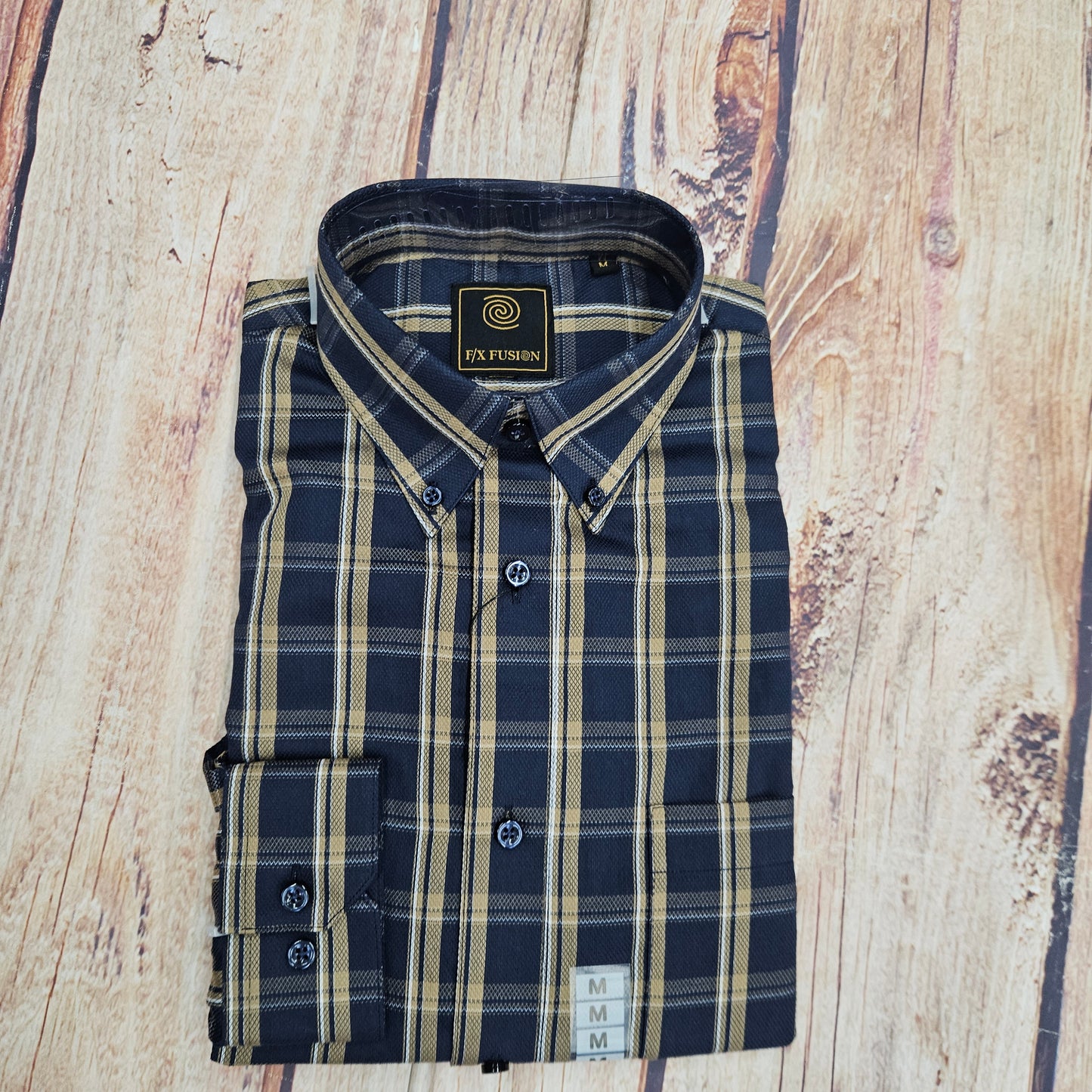 F/X FUSION TEXTURED PLAID NAVY TAN D10004