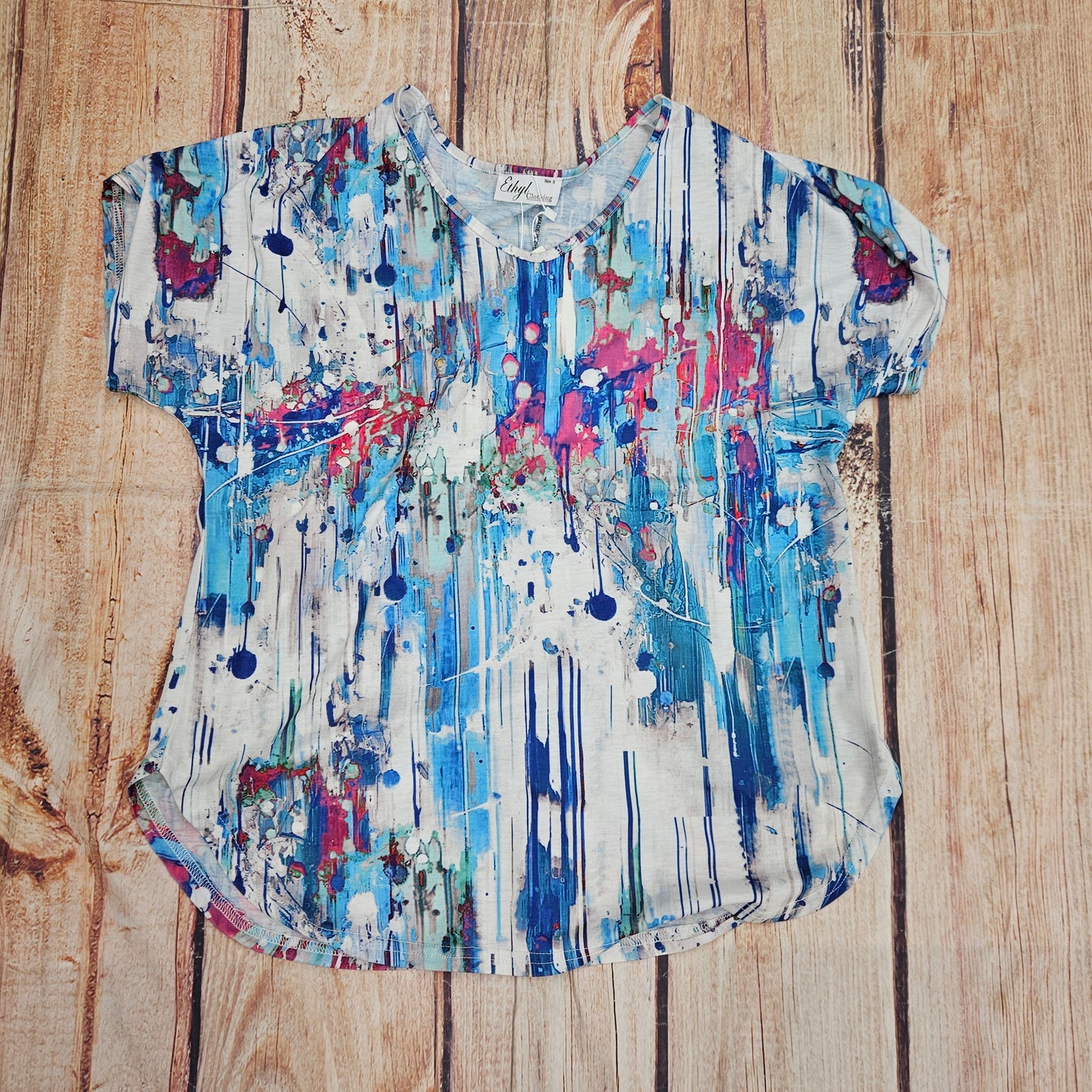 ETHYL KNIT BODY SS STRETCH PAINT SPLATTER