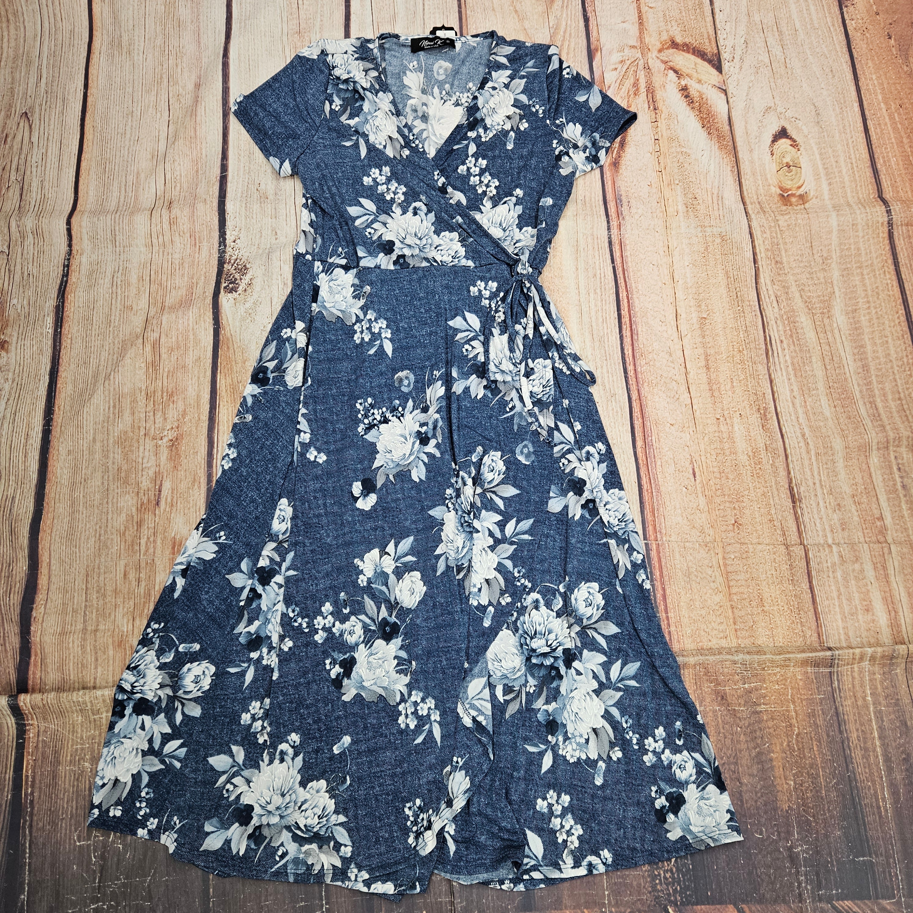 PAPILLON FLORAL PRINT WRAP TOP DRESS DENIM PD18593 – Walkers