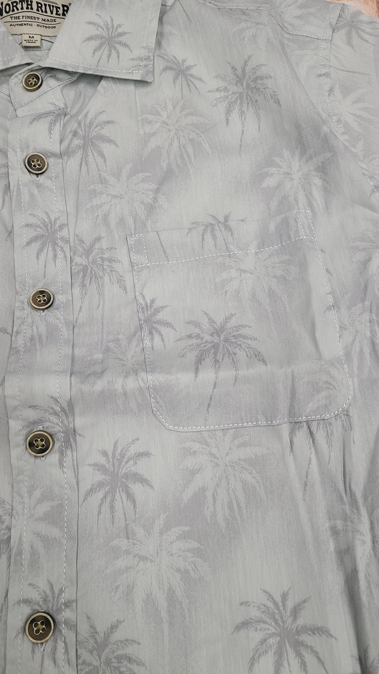 NORTH RIVER STRETCH LIGHTWEIGHT GRAY HAWAIIAN BUTTON DOWN NRM5365