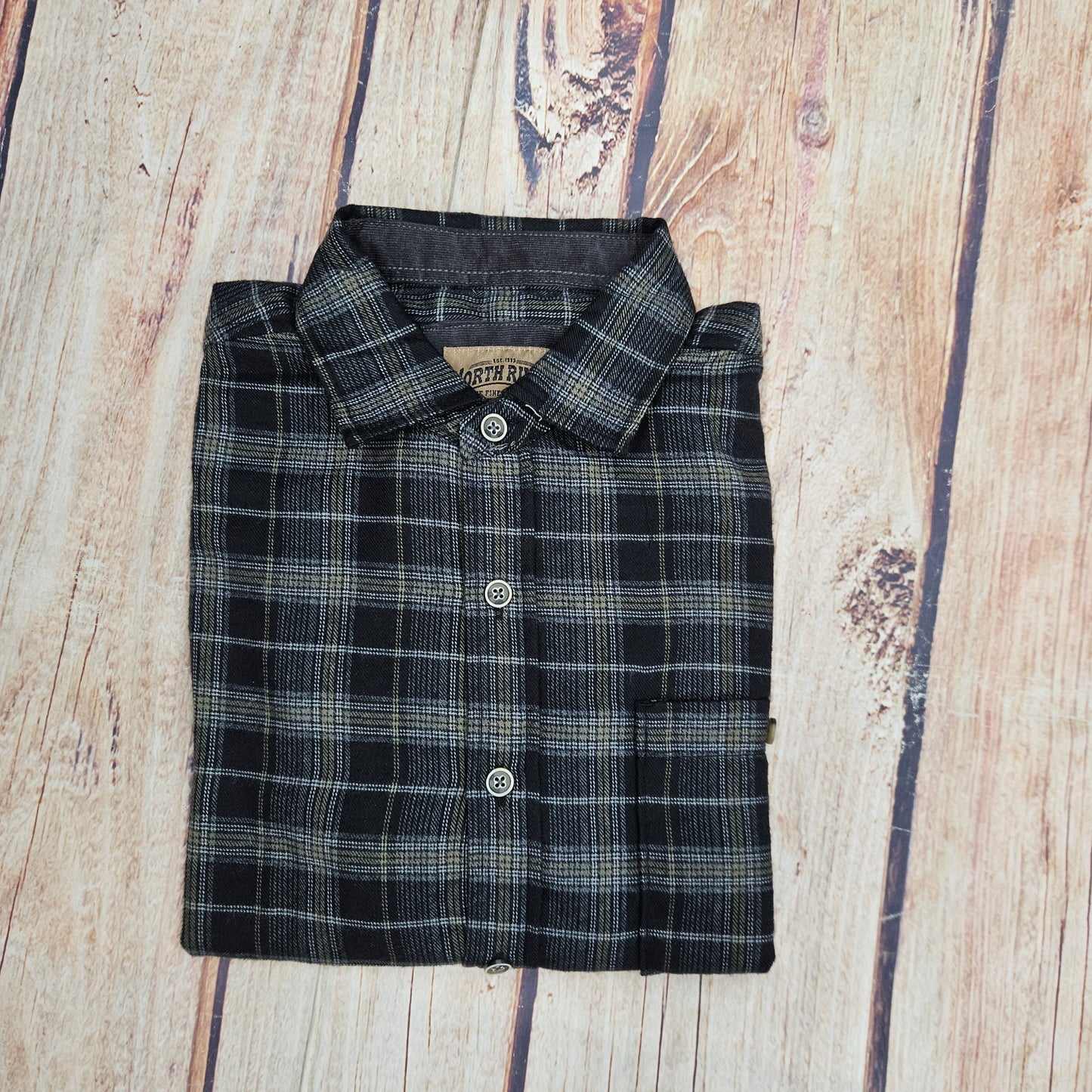 NORTH RIVER POLY PLAID SHIRT BLACK NRM6408-BLACK