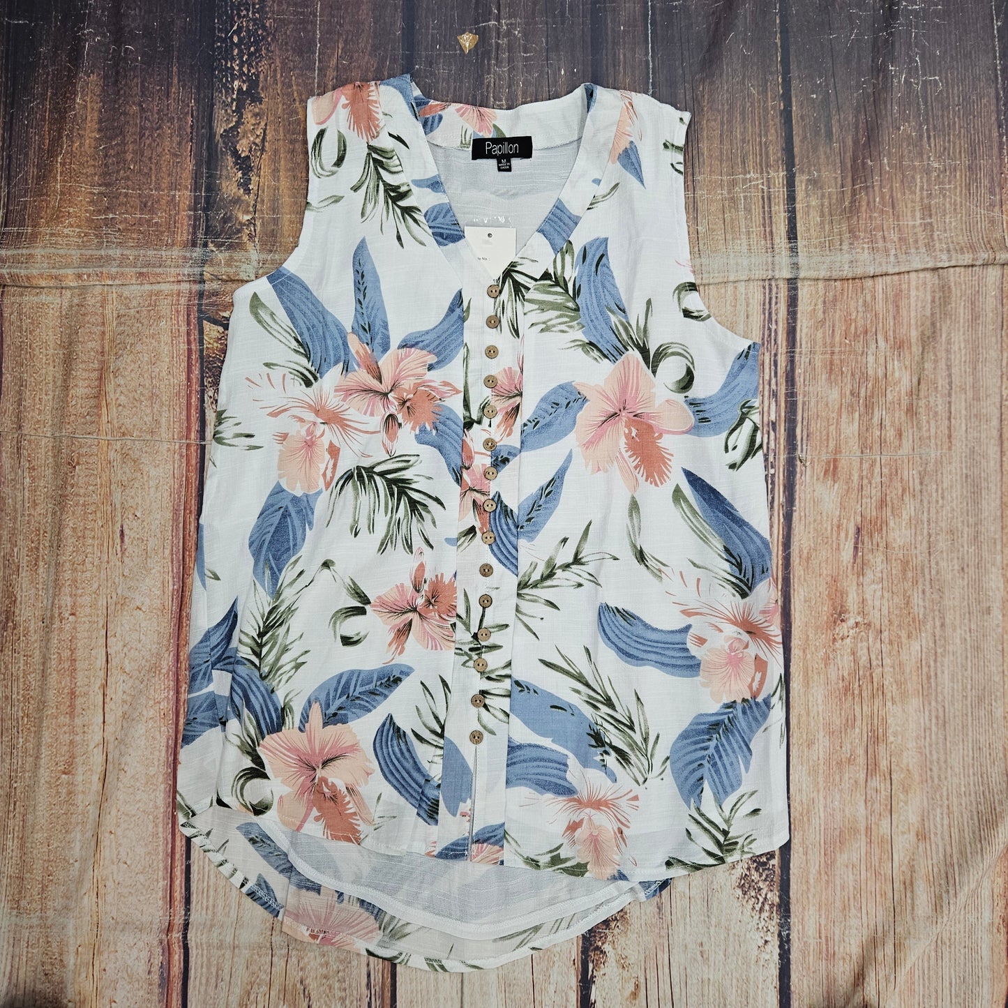 PAPILLON TROPICAL PRINT SLEEVELESS BLOUSE PT18075