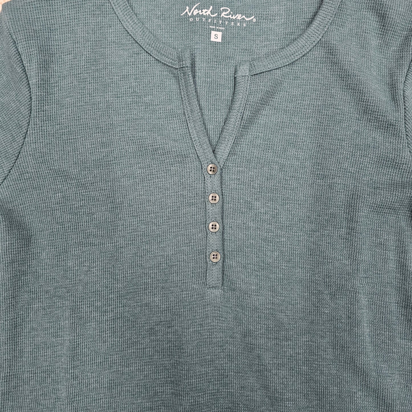 NORTH RIVER MINI WAFFLE NOTCH V NECK HENLY NRL2556