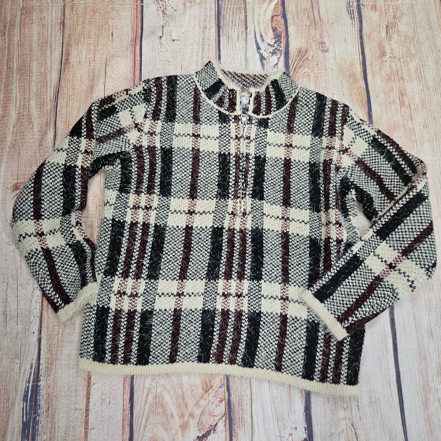 ETHYL ZIP NECK PLAID SWEATER