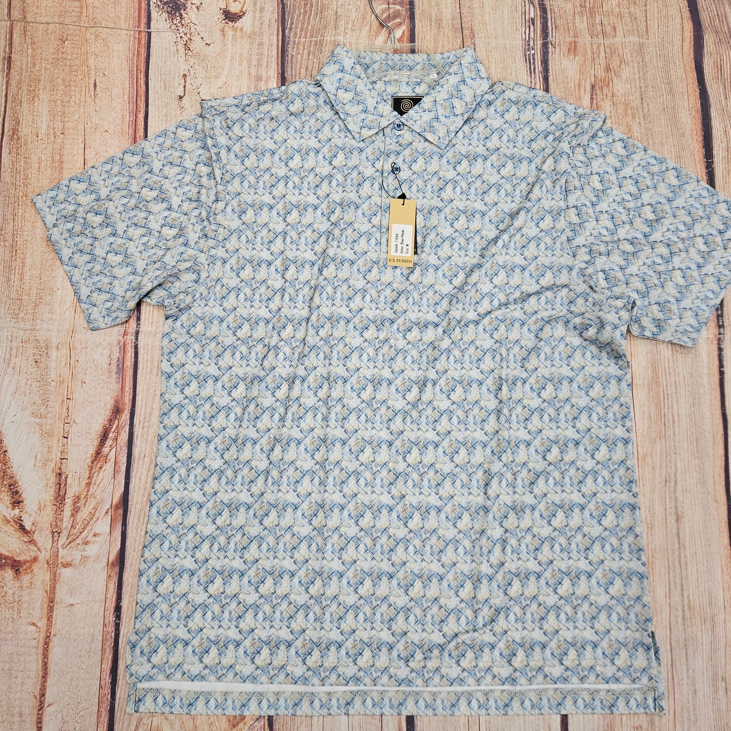 FX FUSION HEATHERED CHECK PRINT POLO BLUE/KHAKI 11069