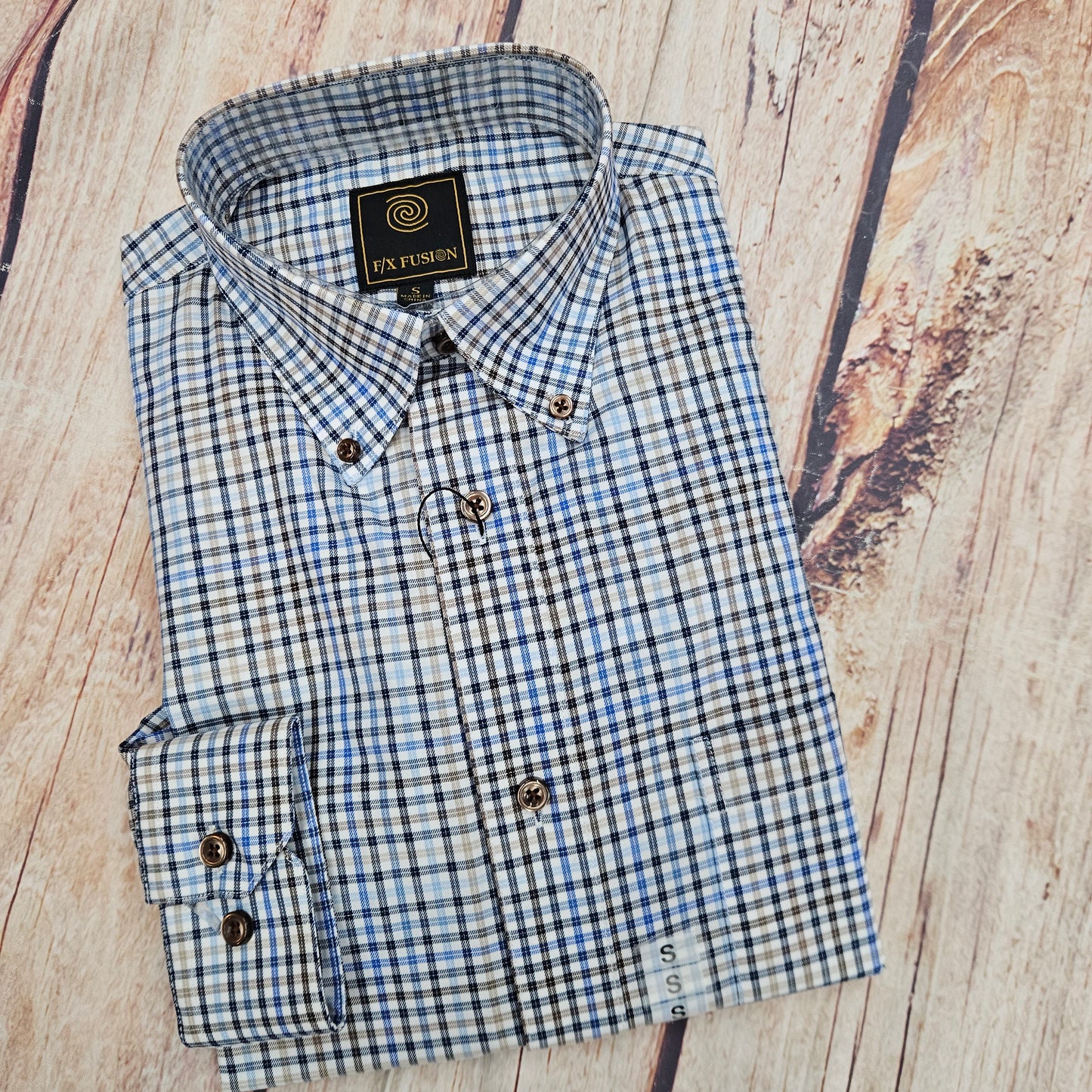 FX FUSION MINI MULTI CHECK BLUE/TAN LS FW11045