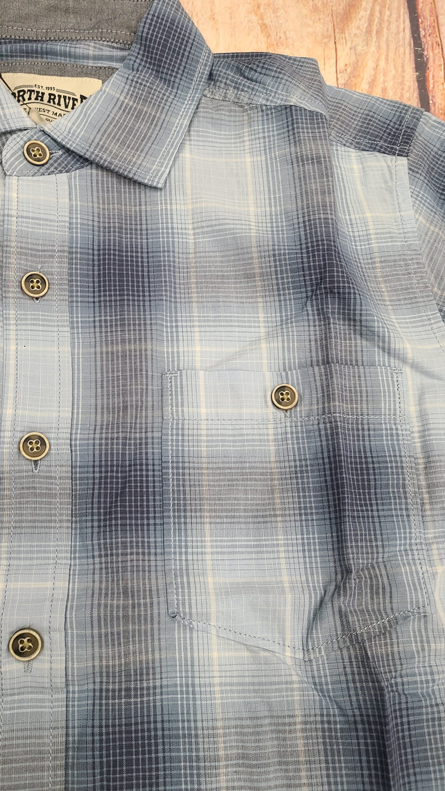 NORTH RIVER SLUB POPLIN PLAID SHIRT BLUE NRM5358