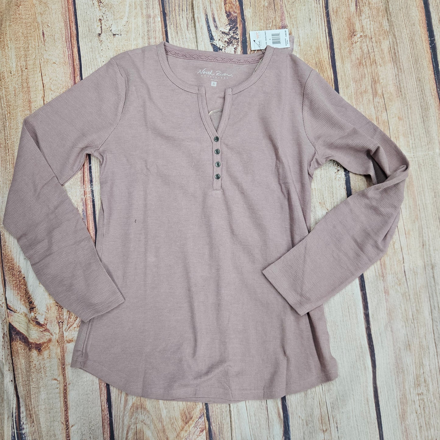 NORTH RIVER WMNS WAFFLE LS V-NECK MAUVE NRL2556