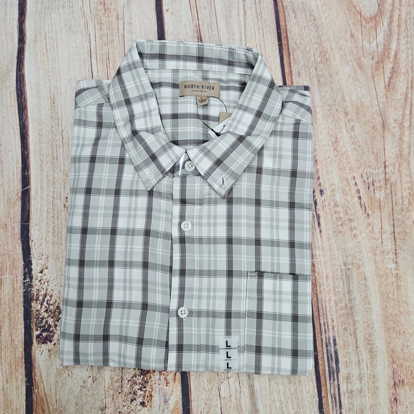 NORTH RIVER NON FLANNEL HERRINGBONE BUTTON DOWN MEN NRM6402