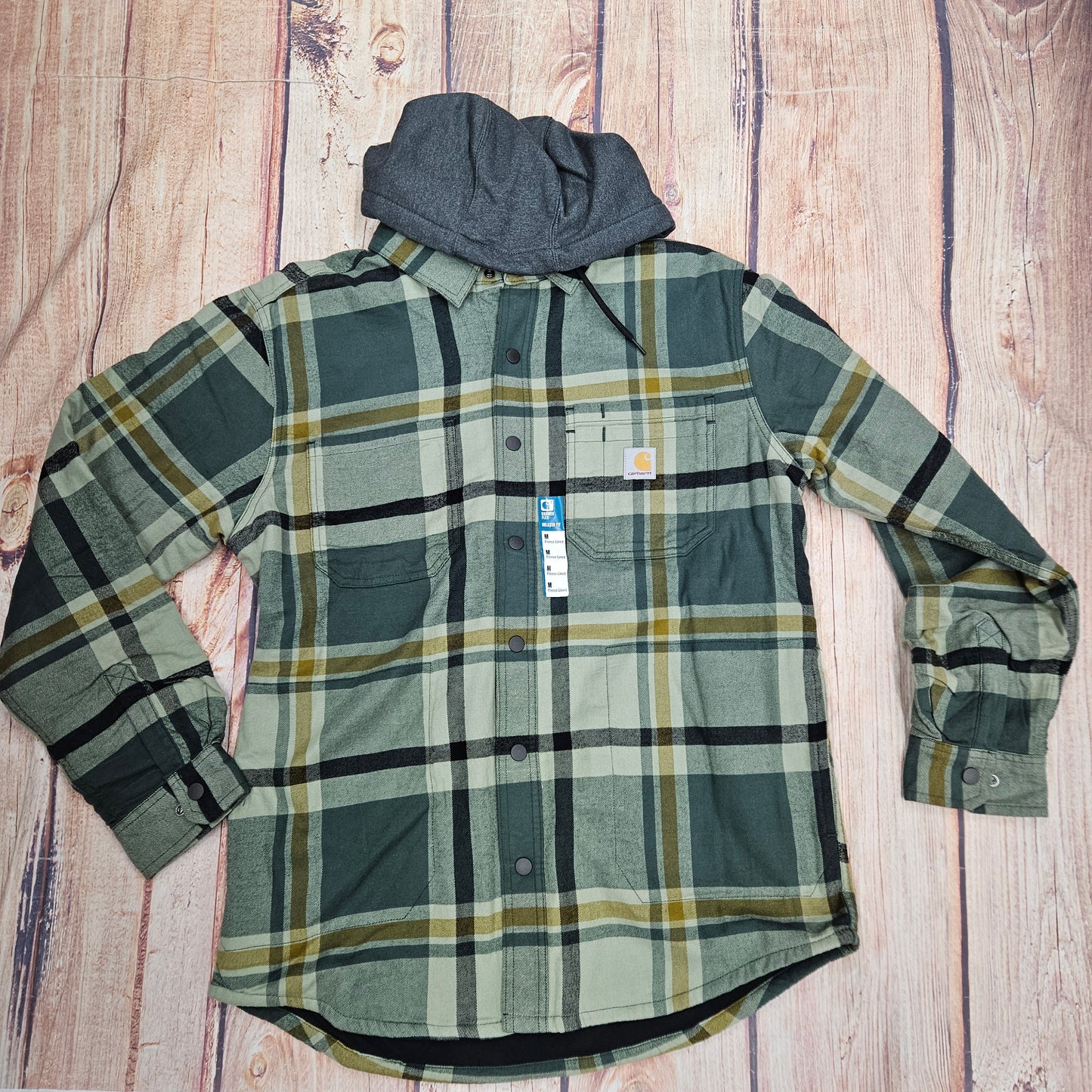 CARHARTT 107011 GREEN FLANNEL FLEECE LINED WITH HOOD