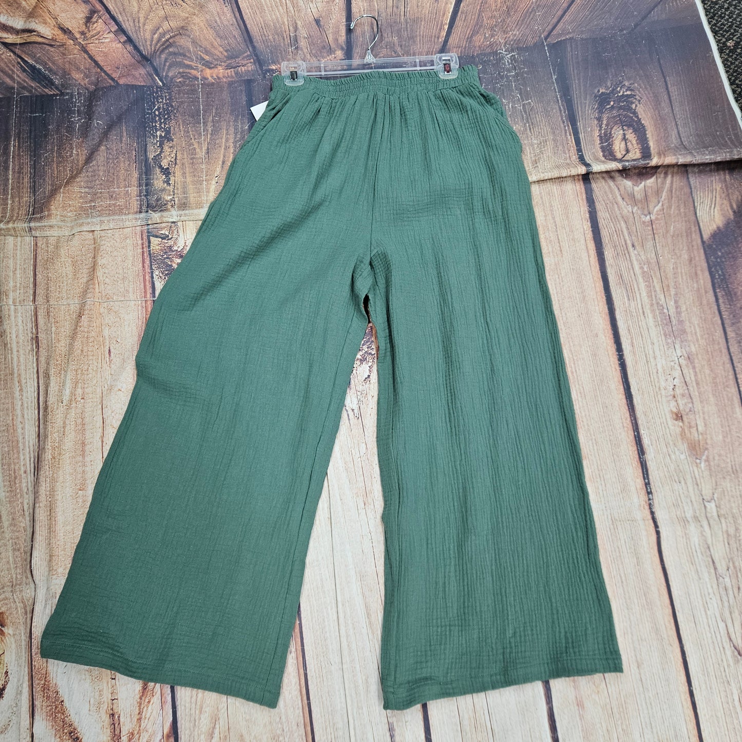PAPILLON JADE GREEN WIDE LEG GAUGE PANTS PP-14826