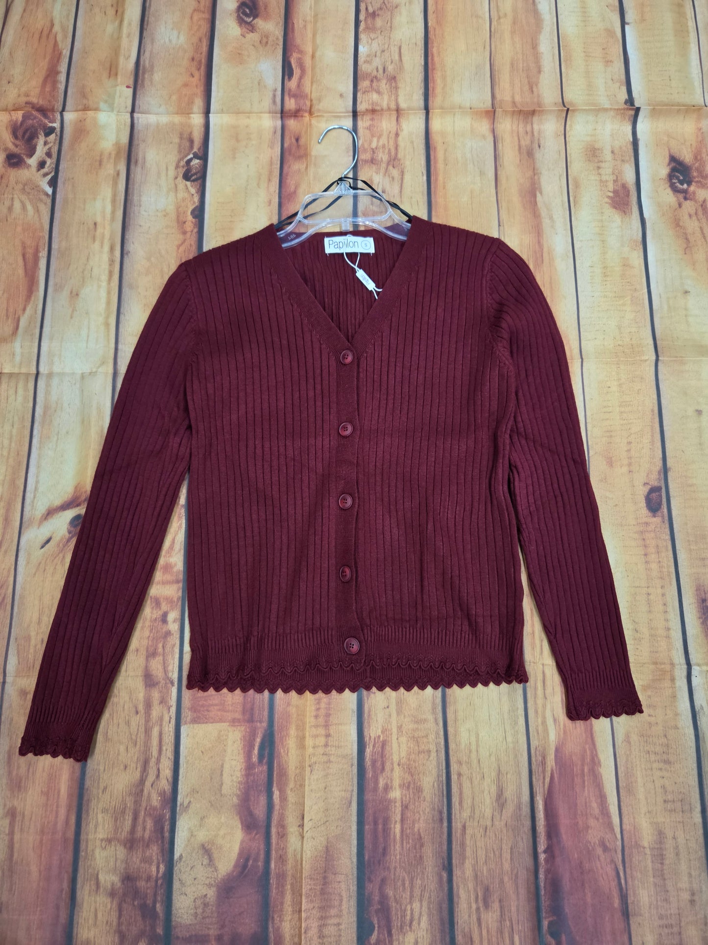 PAPILLON RIBBED CROP CARDIGAN BURGUNDY ST21285