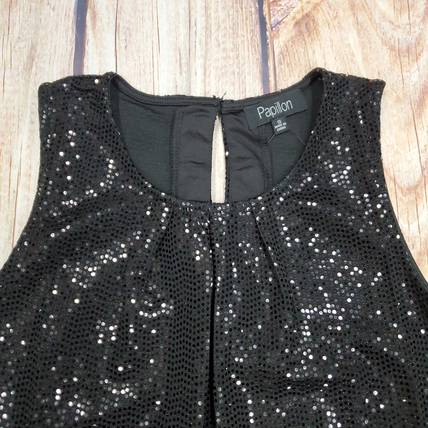 PAPILLON BLACK SEQUIN PLEATED STRETCH TOP