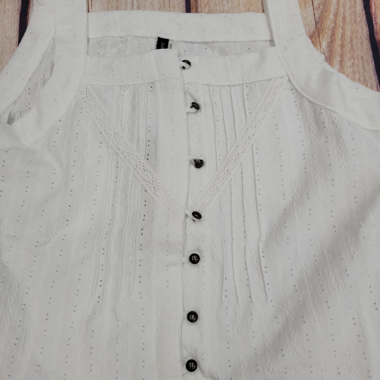 North River White lace square neck thin strap tank button up