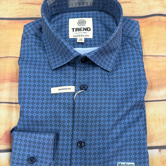 FX FUSION T1609 INDIGO SQUARES LONG SLEEVE