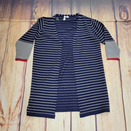 ETHYL NAVY AND WHITE STRIPED CARDIGAN