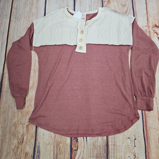 7TH RAY DUSTY ROSE/WHITE 3 BUTTON PULLOVER CLEARANCE