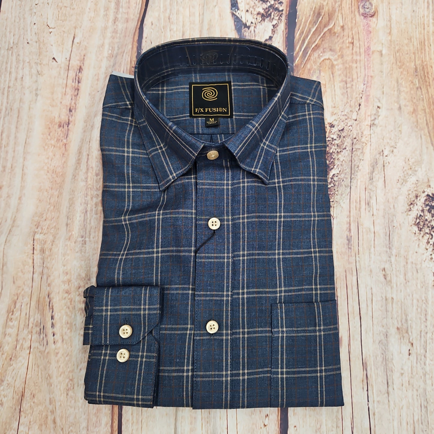 CLEARANCE FX FUSION NAVY/BROWN CHECK BUTTON UP