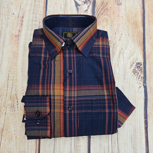 FX FUSION NAVY/RUST MULTI PLAID BUTTON UP