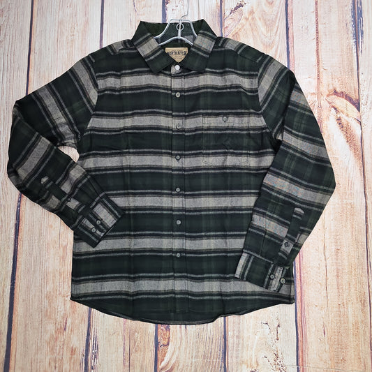 NORTH RIVER MEN'S L/S POLY PLAID SHIRT FOREST NRM6386