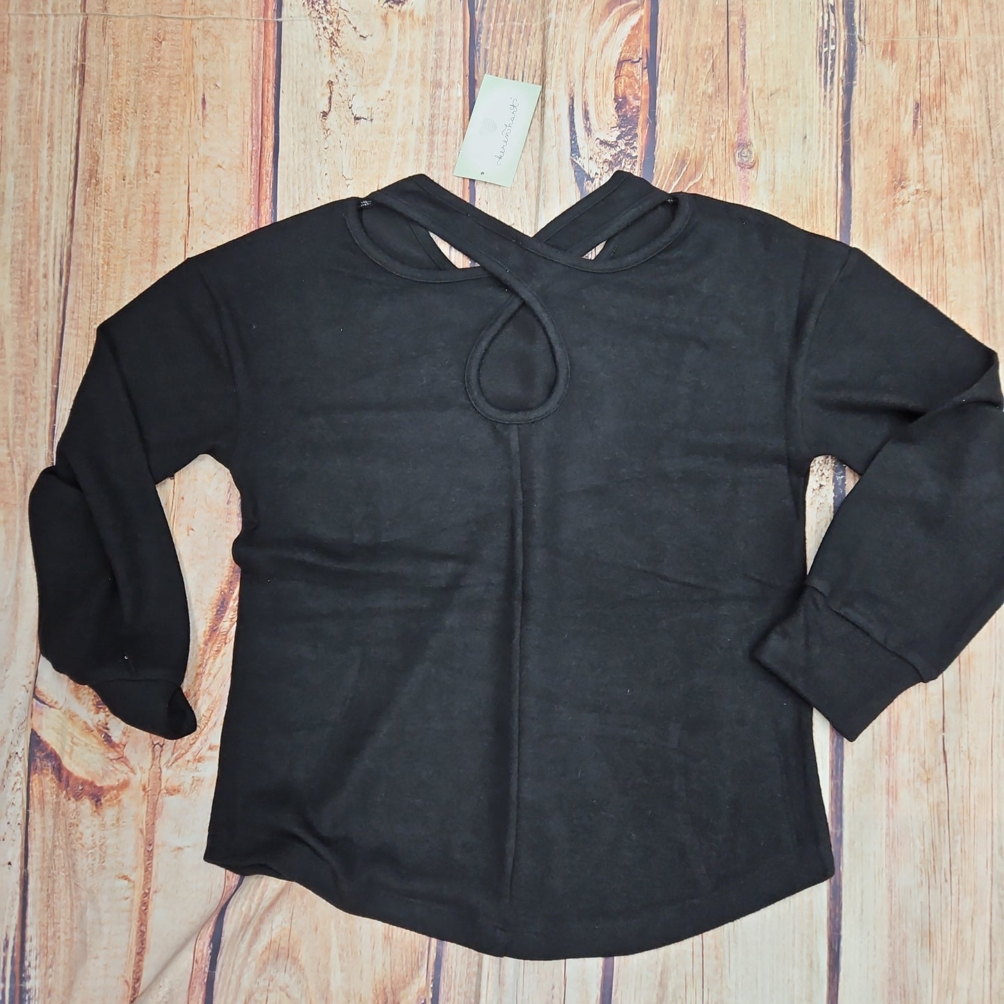 KEREN HART BLACK PULLOVER SWEATER CRISS CROSS LONG SLEEVE 55001