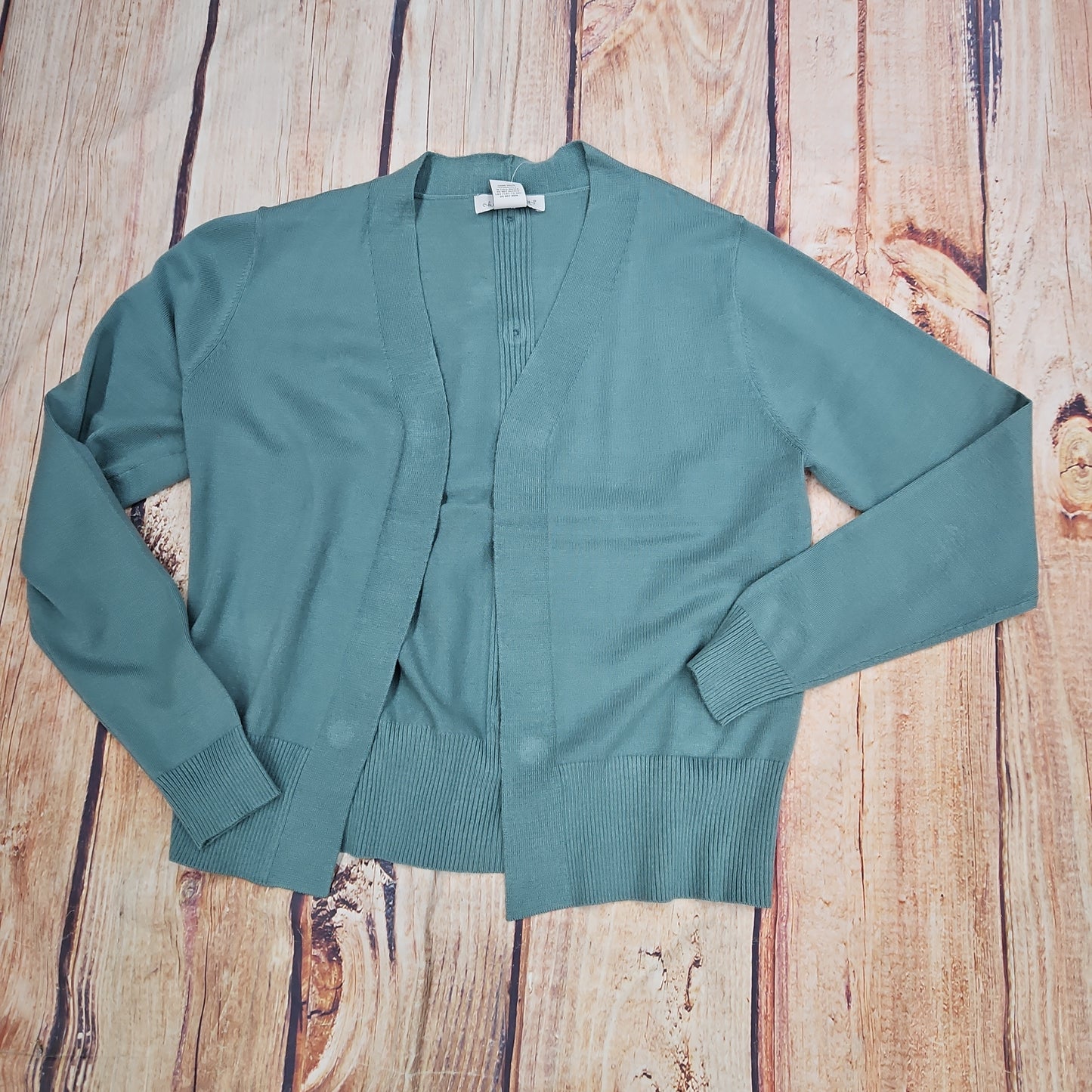 KEREN HART TEAL CARDIGAN WITH BUTTON DECOR