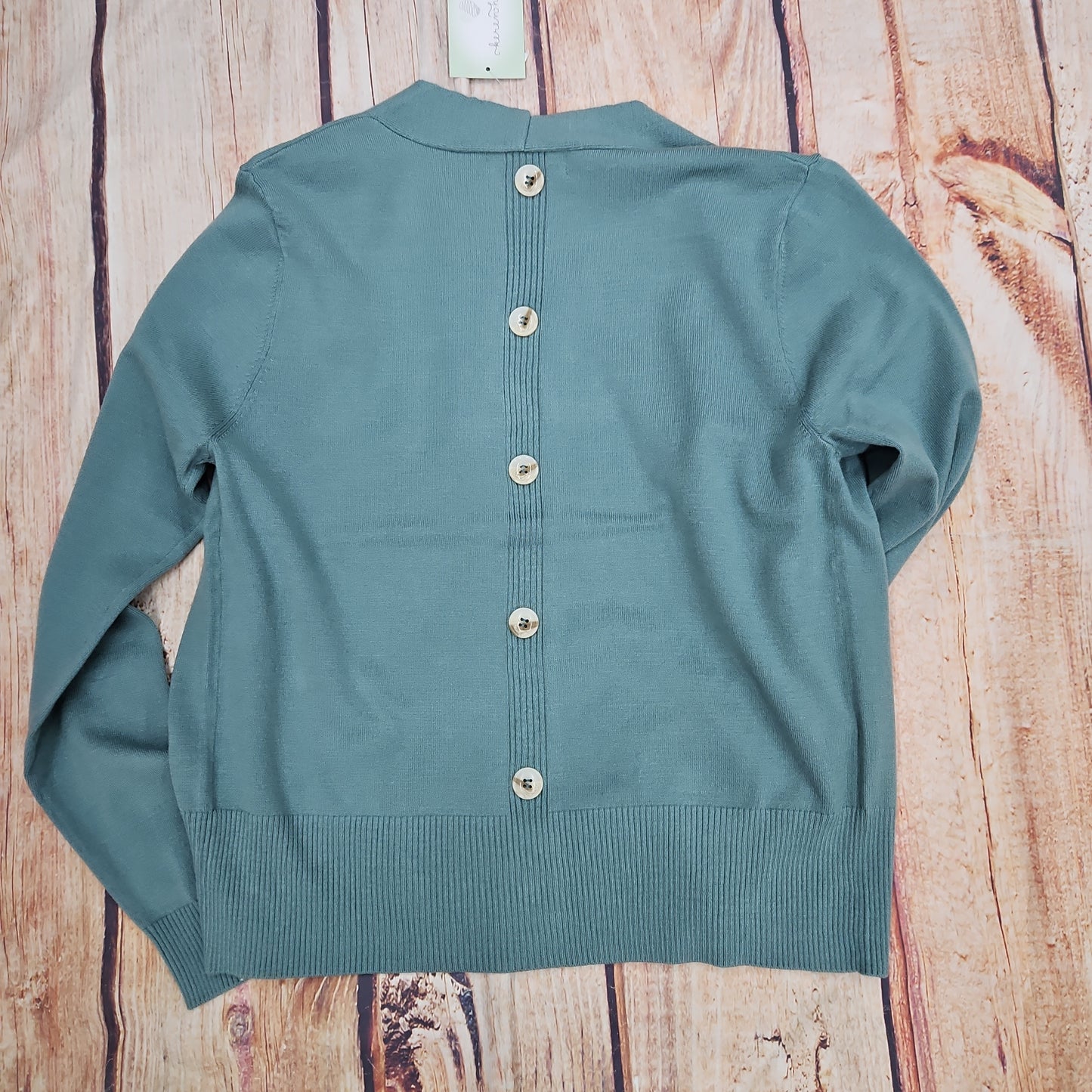 KEREN HART TEAL CARDIGAN WITH BUTTON DECOR