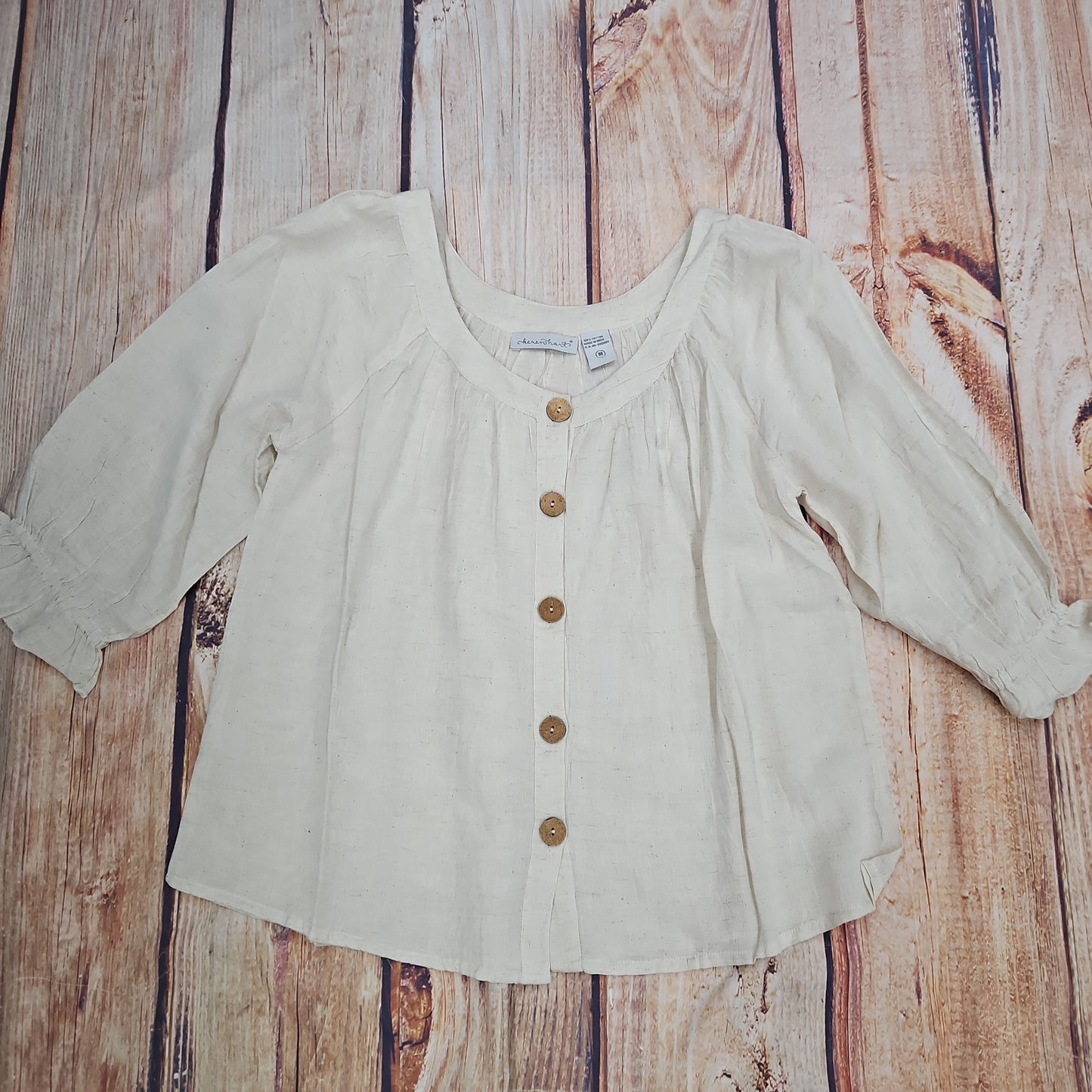 CLEARANCE KEREN HART BURLAP BUTTON UP BLOUSE