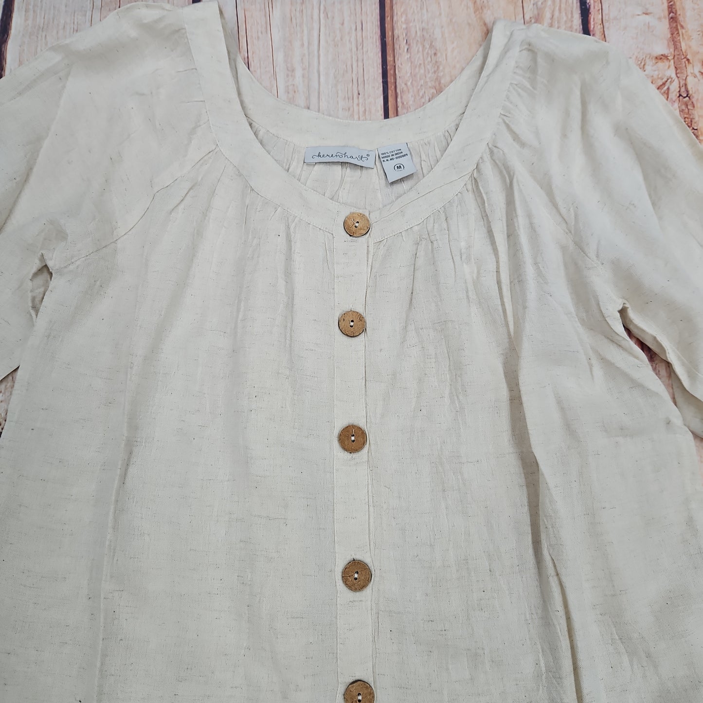 CLEARANCE KEREN HART BURLAP BUTTON UP BLOUSE