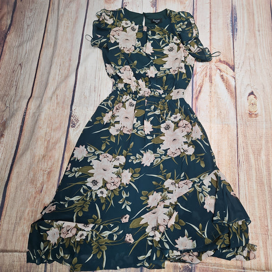PAPILLON EMERALD FLORAL SMOCKED WAIST DRESS CLEARANCE