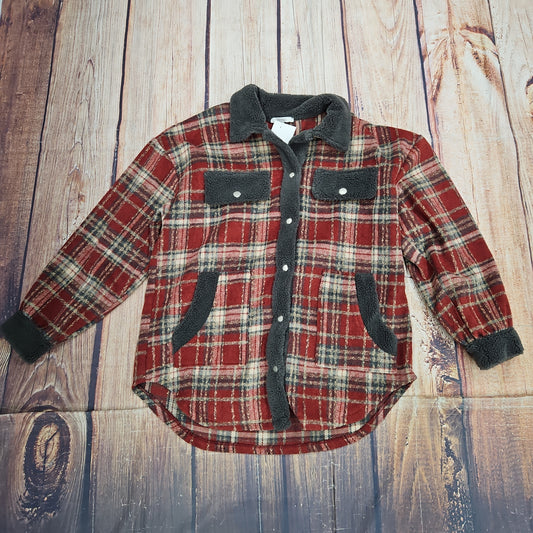 CLEARANCE ASHLEY CONTRAST TRIM RED PLAID JACKET