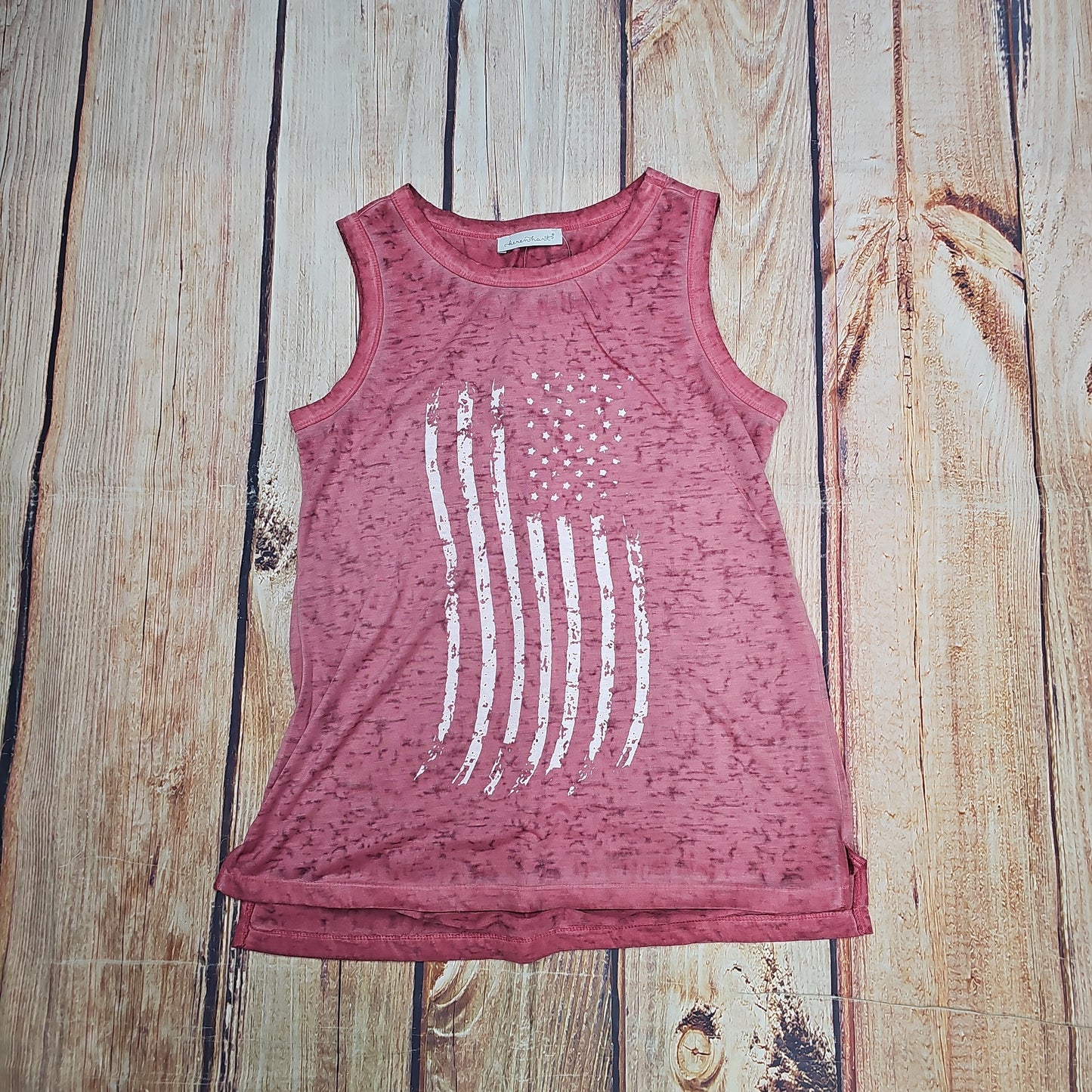 KEREN HART RED DISTRESSED FLAG TANK