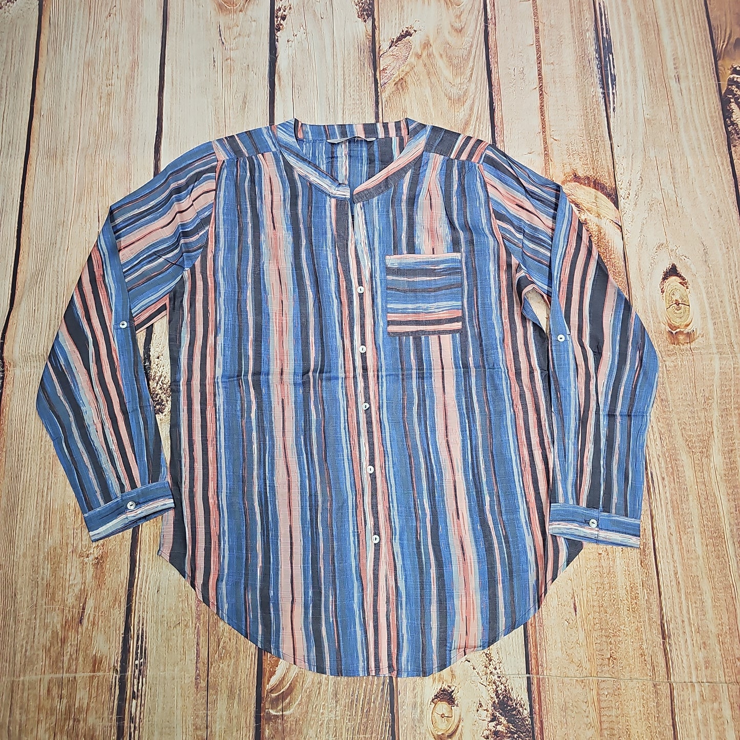 KEREN HART  CORAL BLUE STRIPE LS 76038