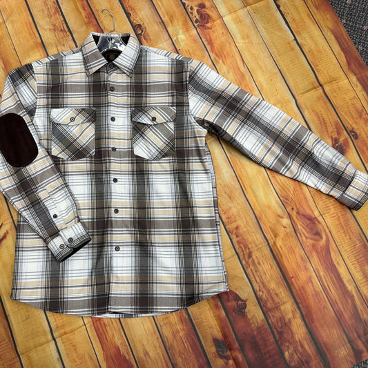 FX FUSION FW12085 BROWN ECRU PLAID LONG SLEEVE MICRO FLEECE LINED